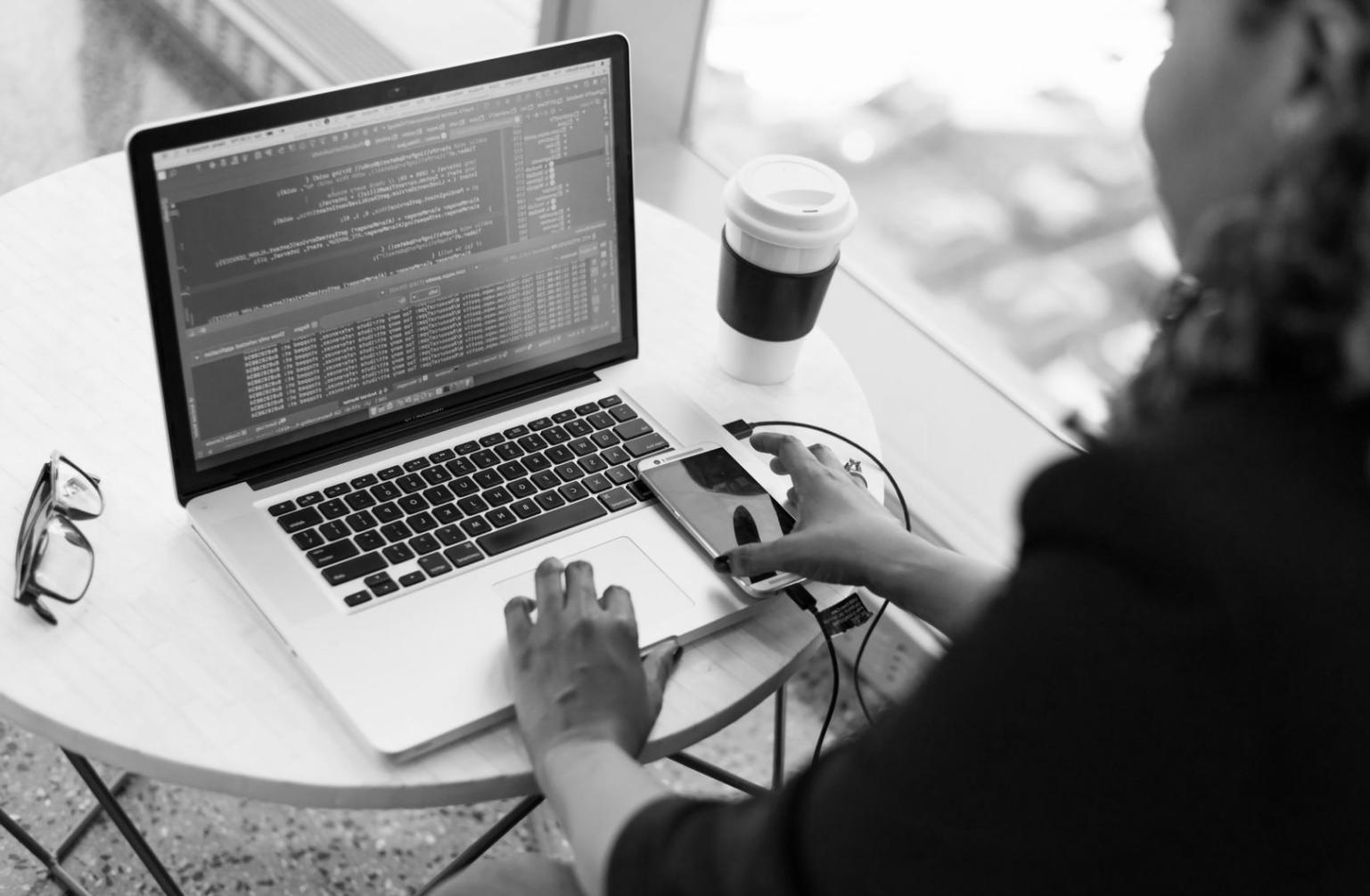 Close-up of smart contract code review session