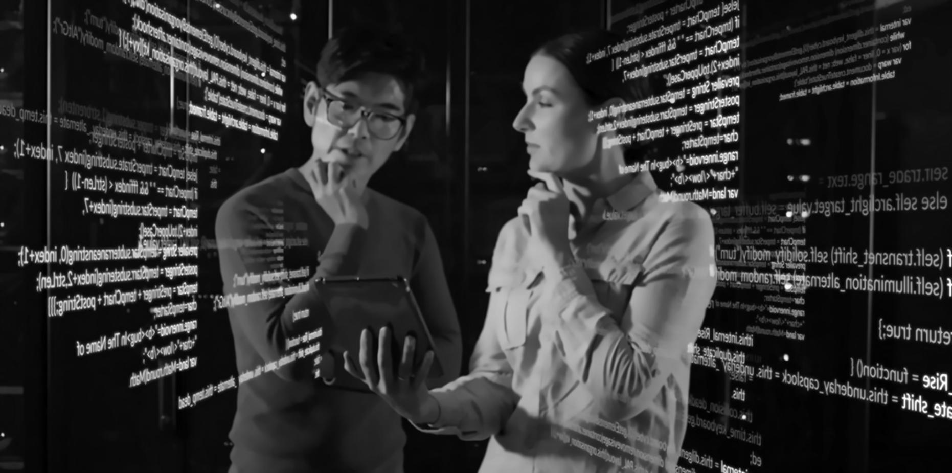 close-up of code review session showing smart contract development